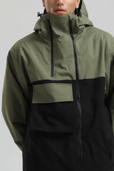 Men's Green & Black Asym-Zip Utility Pocket Waterproof Snow Jacket