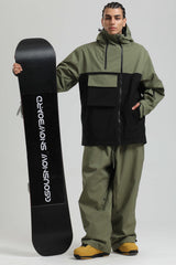 Men's Green & Black Asym-Zip Utility Pocket Waterproof Snow Jacket