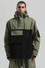 Men's Black Asym-Zip Utility Pocket Waterproof Snow Jacket