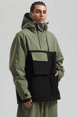 Men's Green & Black Asym-Zip Utility Pocket Waterproof Snow Jacket