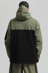 Men's Green & Black Asym-Zip Utility Pocket Waterproof Snow Jacket