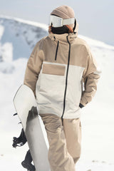 Women's Khaki Asym-Zip Utility Pocket Waterproof Snow Jacket