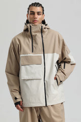 Men's Black & Khaki Asym-Zip Utility Pocket Waterproof Snow Jacket
