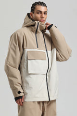 Men's Black & Khaki Asym-Zip Utility Pocket Waterproof Snow Jacket