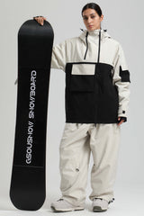 Women's White & Black Asym-Zip Utility Pocket Waterproof Snow Jacket