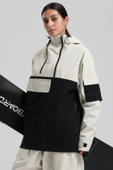 Women's White & Black Asym-Zip Utility Pocket Waterproof Snow Jacket