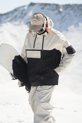 Women's Black & Grey Asym-Zip Utility Pocket Waterproof Snow Jacket
