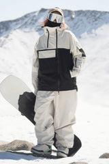 Women's Khaki & White Asym-Zip Utility Pocket Waterproof Snow Jacket