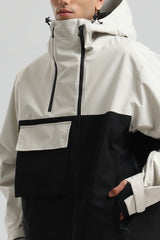 Men's White & Black Asym-Zip Utility Pocket Waterproof Snow Jacket