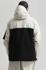 Men's White & Black Asym-Zip Utility Pocket Waterproof Snow Jacket