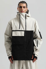 Men's White & Black Asym-Zip Utility Pocket Waterproof Snow Jacket