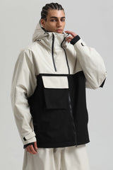 Men's Black & Grey Asym-Zip Utility Pocket Waterproof Snow Jacket