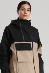 Women's Black & Khaki Asym-Zip Utility Pocket Waterproof Snow Jacket