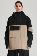 Women's Black & Khaki Asym-Zip Utility Pocket Waterproof Snow Jacket