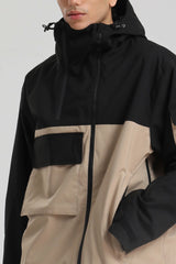 Men's Black & Khaki Asym-Zip Utility Pocket Waterproof Snow Jacket