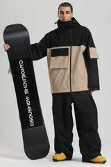 Men's Black & Khaki Asym-Zip Utility Pocket Waterproof Snow Jacket
