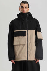 Men's White & Black Asym-Zip Utility Pocket Waterproof Snow Jacket