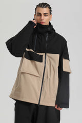 Men's Black & Khaki Asym-Zip Utility Pocket Waterproof Snow Jacket