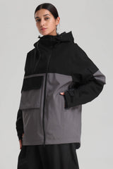 Women's Black & Coffee Asym-Zip Utility Pocket Waterproof Snow Jacket