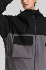 Women's Black & Grey Asym-Zip Utility Pocket Waterproof Snow Jacket