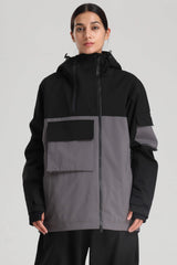 Women's Black & Khaki Asym-Zip Utility Pocket Waterproof Snow Jacket