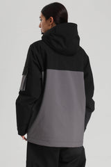 Women's Black & Grey Asym-Zip Utility Pocket Waterproof Snow Jacket