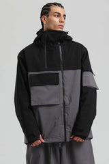 Men's Khaki & White Asym-Zip Utility Pocket Waterproof Snow Jacket