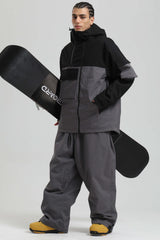 Men's Black & Grey Asym-Zip Utility Pocket Waterproof Snow Jacket