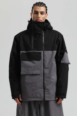Men's Black & Grey Asym-Zip Utility Pocket Waterproof Snow Jacket