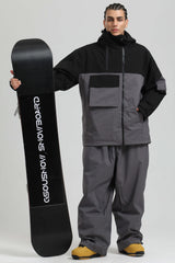 Men's Green & Black Asym-Zip Utility Pocket Waterproof Snow Jacket