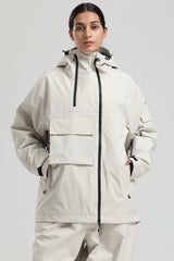 Women's Black & Coffee Asym-Zip Utility Pocket Waterproof Snow Jacket