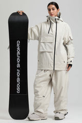 Women's Off White Asym-Zip Utility Pocket Waterproof Snow Jacket