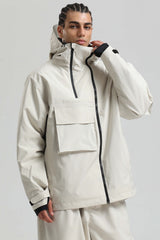 Men's Black Asym-Zip Utility Pocket Waterproof Snow Jacket