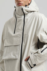 Men's Off White Asym-Zip Utility Pocket Waterproof Snow Jacket