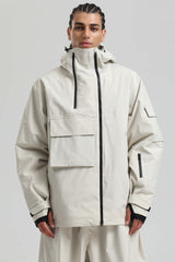 Men's Black & Khaki Asym-Zip Utility Pocket Waterproof Snow Jacket