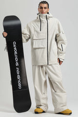 Men's Off White Asym-Zip Utility Pocket Waterproof Snow Jacket