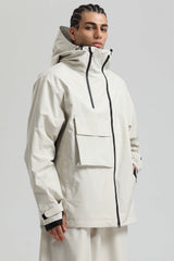 Men's Off White Asym-Zip Utility Pocket Waterproof Snow Jacket