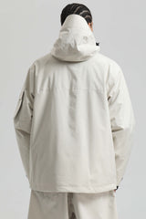 Men's Off White Asym-Zip Utility Pocket Waterproof Snow Jacket