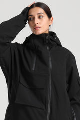 Women's Black Asym-Zip Utility Pocket Waterproof Snow Jacket