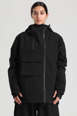 Women's Khaki Asym-Zip Utility Pocket Waterproof Snow Jacket