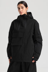 Women's Black Asym-Zip Utility Pocket Waterproof Snow Jacket