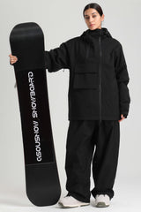 Women's Black Asym-Zip Utility Pocket Waterproof Snow Jacket