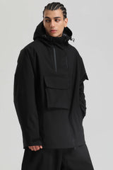 Men's Off White Asym-Zip Utility Pocket Waterproof Snow Jacket