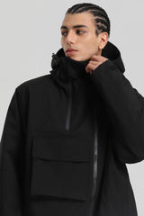 Men's Black Asym-Zip Utility Pocket Waterproof Snow Jacket