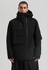 Men's Black & Coffee Asym-Zip Utility Pocket Waterproof Snow Jacket