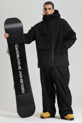 Men's Black Asym-Zip Utility Pocket Waterproof Snow Jacket