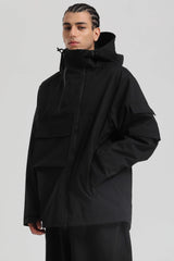 Men's Black Asym-Zip Utility Pocket Waterproof Snow Jacket