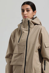 Women's Khaki Asym-Zip Utility Pocket Waterproof Snow Jacket