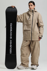 Women's Khaki Asym-Zip Utility Pocket Waterproof Snow Jacket