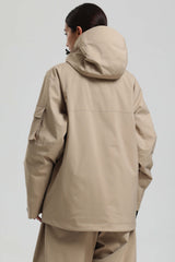 Women's Khaki Asym-Zip Utility Pocket Waterproof Snow Jacket